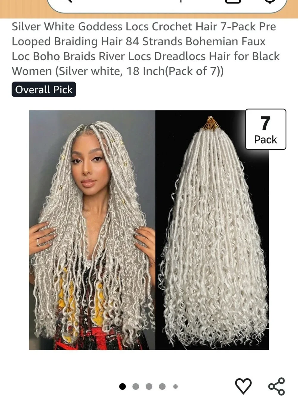 Silver White Goddess Locs Crochet Hair 7-Pack Pre Looped Braiding Hair 18in
